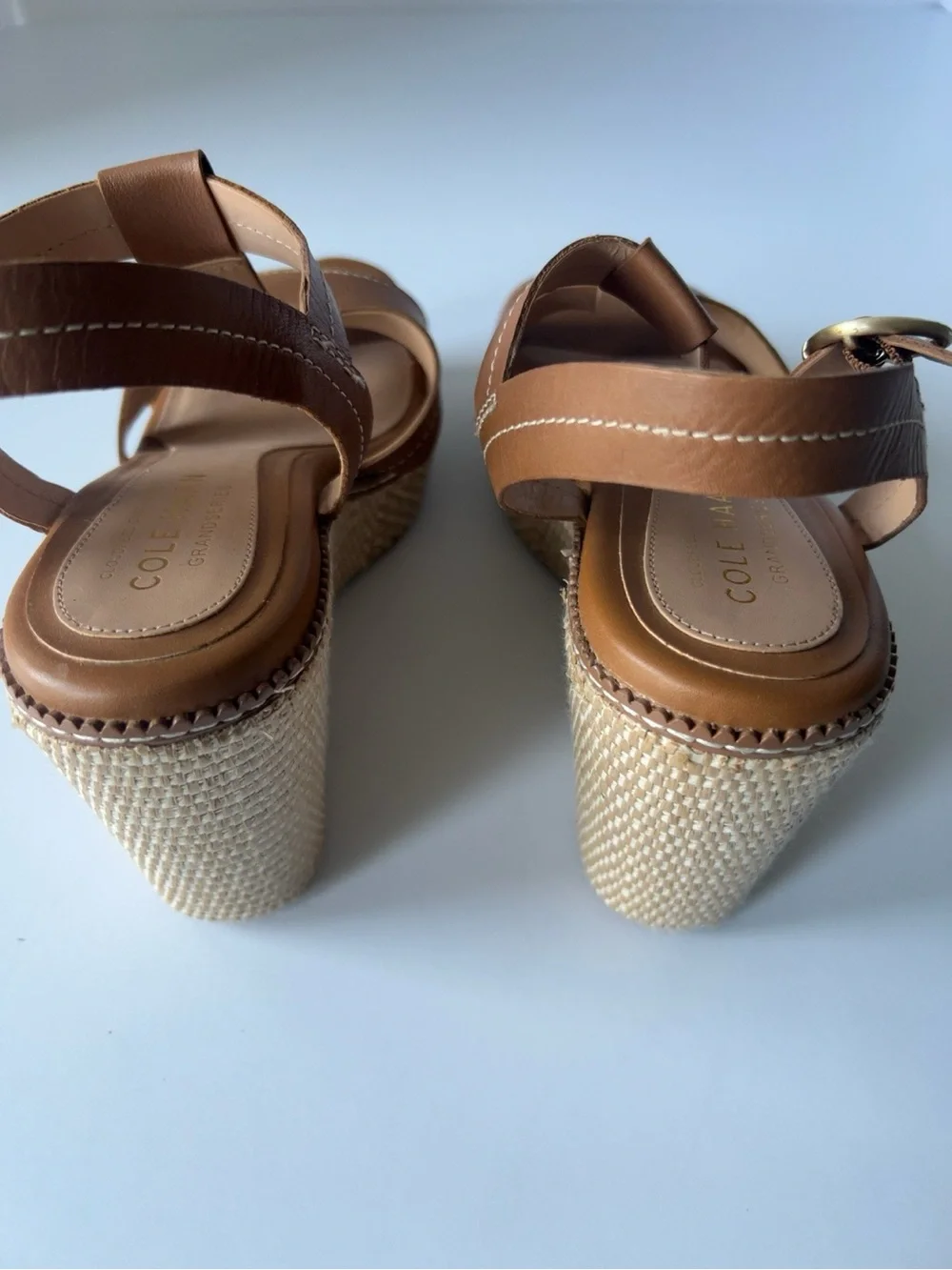 Cole Haan GrandPrø Cloudfeel Brown Leather Espadrille Wedge Sandals Women’s Sz 8